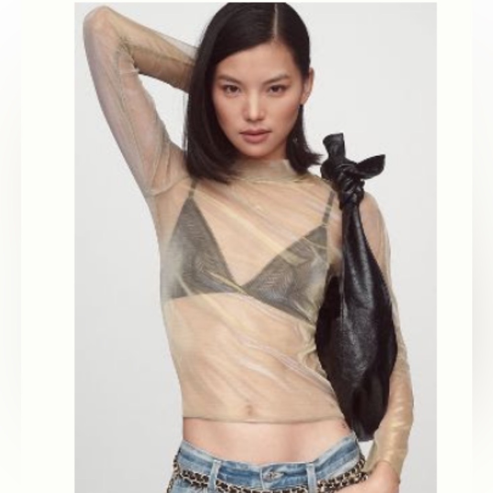 BY ANTHROPOLOGIE LONG-SLEEVE SHEER SHIMMER TURTLENECK TOP
